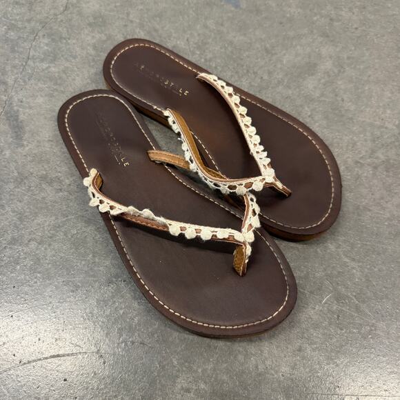 Vintage Y2k Aeropostale Lace Brown Leather Flip Flop Beach Sandals 6 - Picture 1 of 4